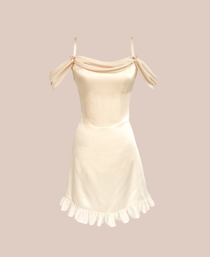 Peach Pink A Line Off the Shoulder Chiffon Satin Short Homecoming Dress Cocktail Dress DP3166