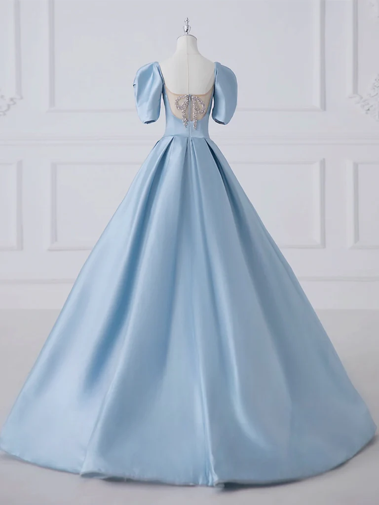 Elegant Satin Blue Long Prom Dress Formal Evening Dress Ball Gown DP029