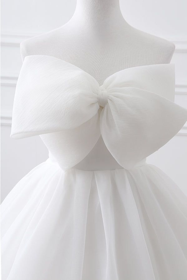 Beautiful Strapless Bowknot White Wedding Dress Princess Ball Gown DP469