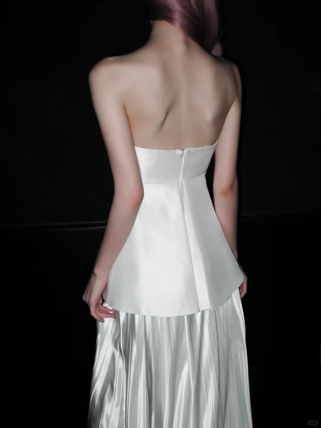 Unique White A Line Strapless Pleated Satin Long Wedding Dress DP5190