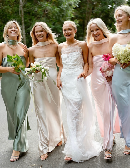 Glamorous Dark Green Sheath Strapless Pleated Satin Bridesmaid Dress DP5095