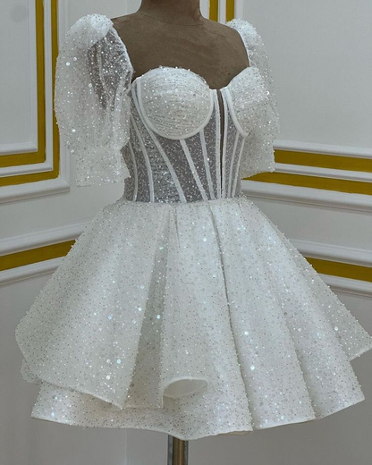 Sparkly White Mini Graduation Prom Dress Sequin Homecoming Dress DP142