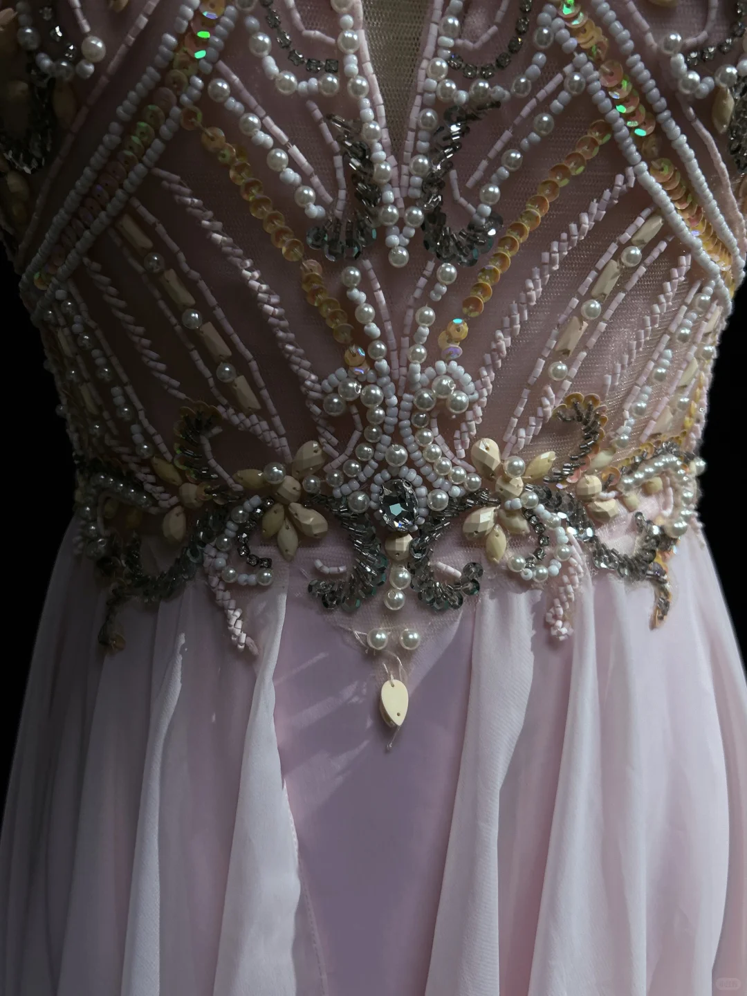 Elegant A Line Round Neck Beaded Pink Chiffon Long Open Back Prom Dress Party Dress DP2769