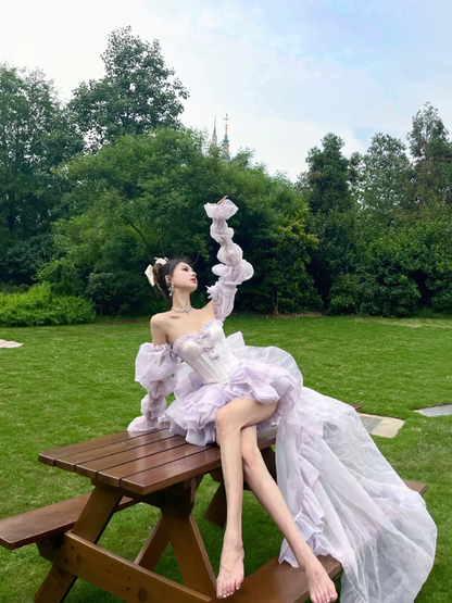 Princess Purple A Line Sweetheart Neck Long Sleeve Tulle Homecoming Dress Birthday Dress DP3188