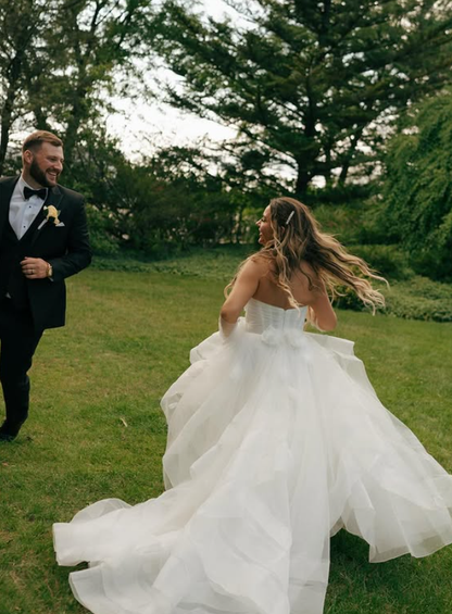 Pretty A Line Strapless White Tulle Long Wedding Dress DP6073