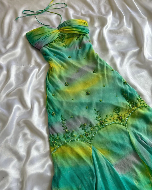 Cute A Line Halter Green Beaded Chiffon Prom Dress Graduation Prom Dress DP1994
