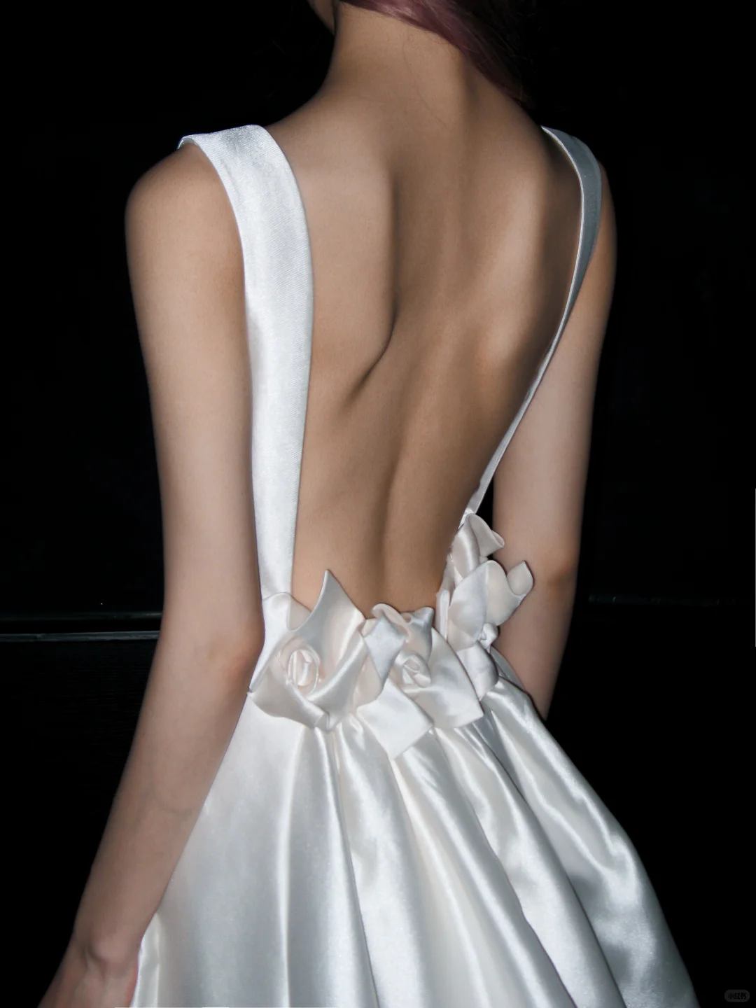 Simple Open Back A Line Round Neck White Satin Long Wedding Dress DP4417