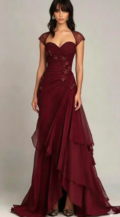 Stunning Brown Mermaid Appliques Layered Chiffon Prom Dress Graduation Prom Dress DP5101