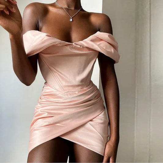 Sexy Off-the-shoulder Satin Short Homecoming Dress Mini Dress DP940