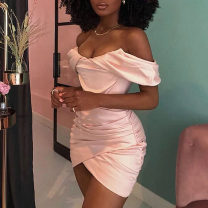 Sexy Off-the-shoulder Satin Short Homecoming Dress Mini Dress DP940