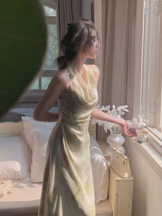 Elegant A Line Halter Chiffon Long Evening Dress Outfits DP1483