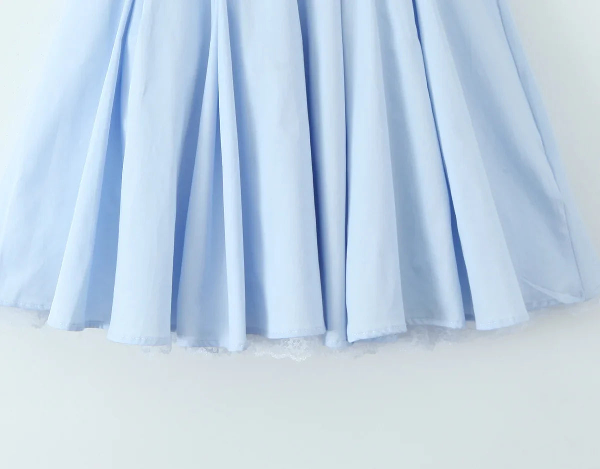 Sky Blue A Line Halter Lace Satin Short Homecoming Dress Evening Dress DP1288
