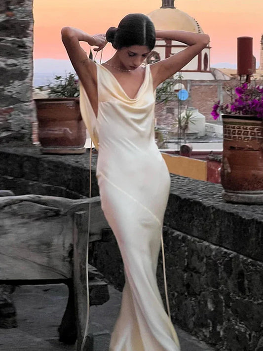 Simple Mermaid Spaghetti Strap Satin Backless Evening Dress Prom Dress DP927