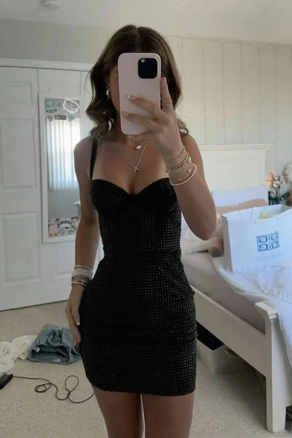 Bling Sheath Sweetheart Black Short Homecoming Dress with Beading DP7358