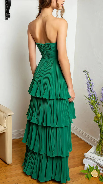 Charming A Line Sweetheart Neck Tiered Green Chiffon Prom Dress Evening Dress DP1576