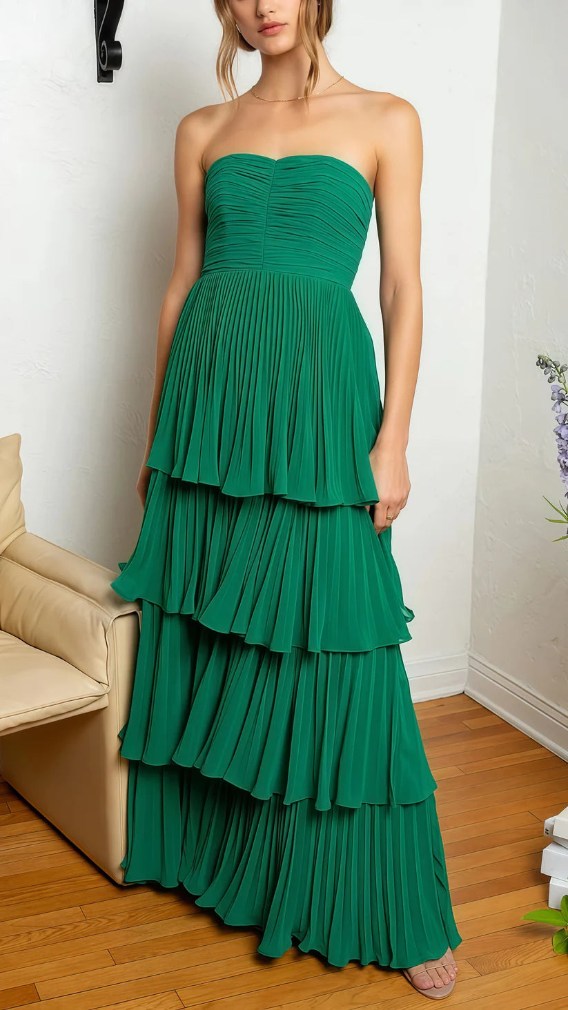 Charming A Line Sweetheart Neck Tiered Green Chiffon Prom Dress Evening Dress DP1576