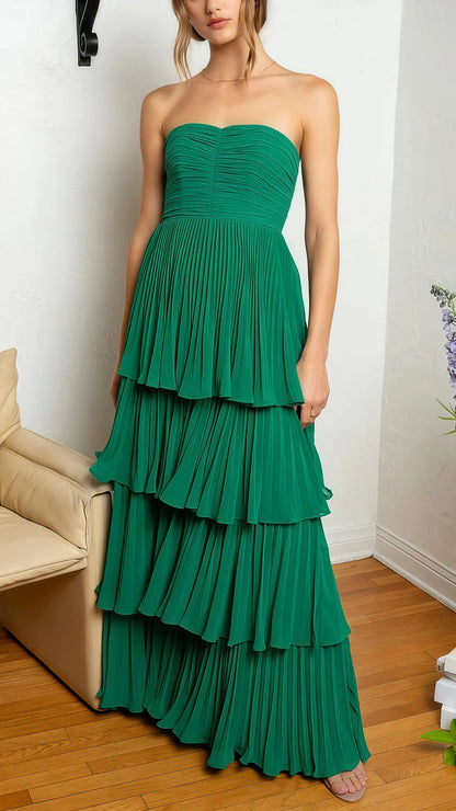Charming A Line Sweetheart Neck Tiered Green Chiffon Prom Dress Evening Dress DP1576