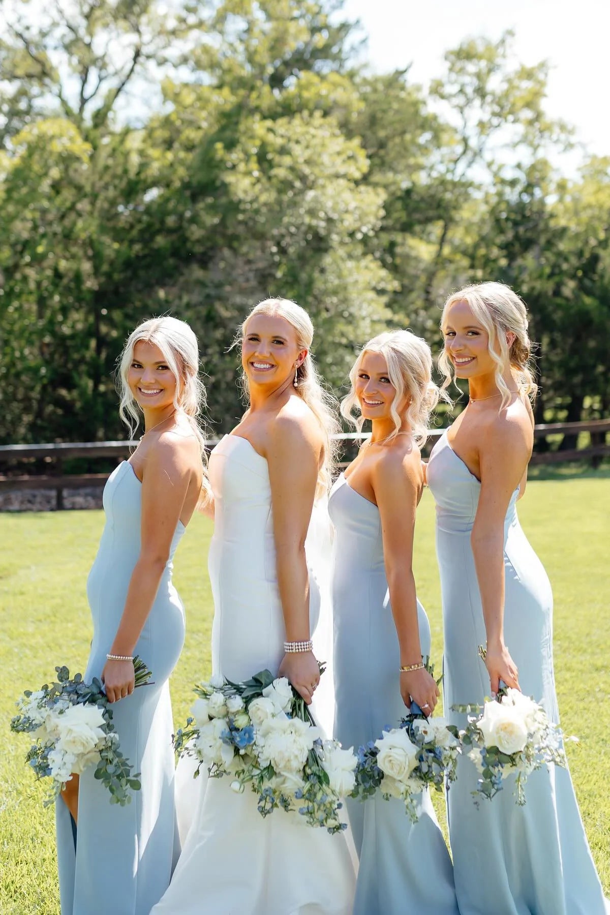 Strapless Ice Blue Mermaid Bridesmaid Dress with Slit DP5860