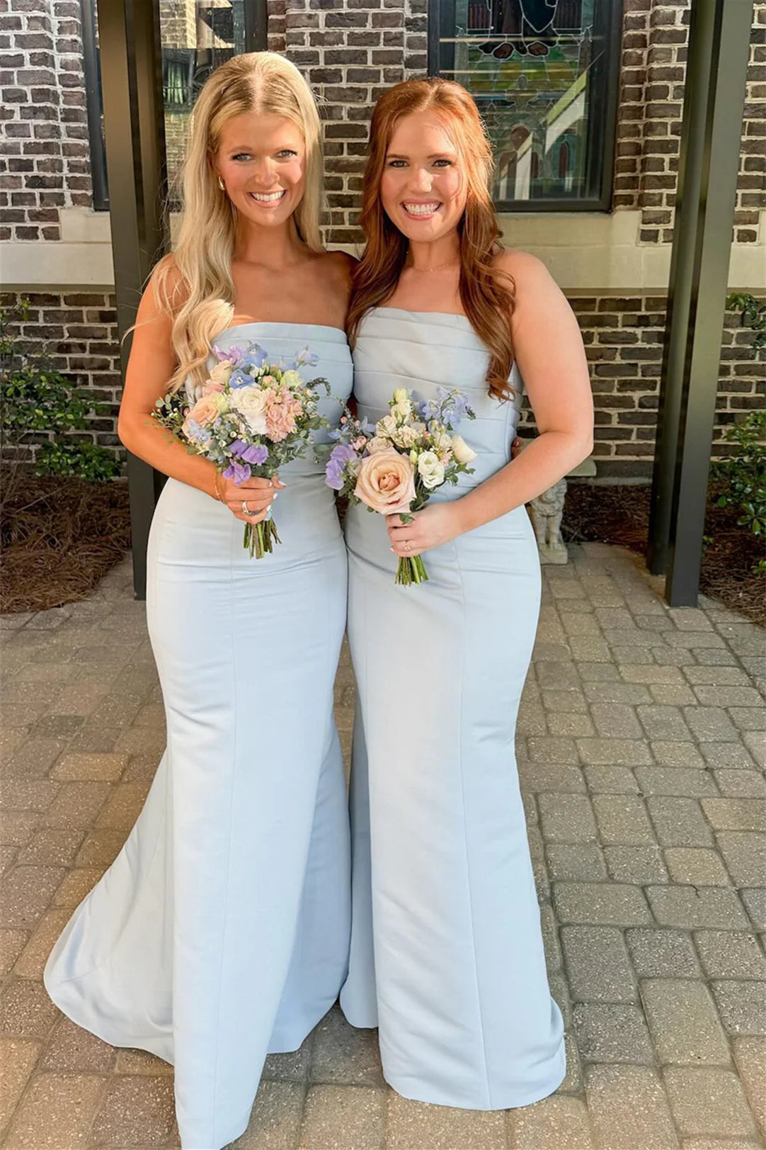 Strapless Ice Blue Pleated Mermaid Bridesmaid Dress DP5861