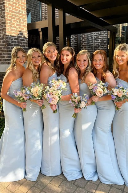 Strapless Ice Blue Pleated Mermaid Bridesmaid Dress DP5861