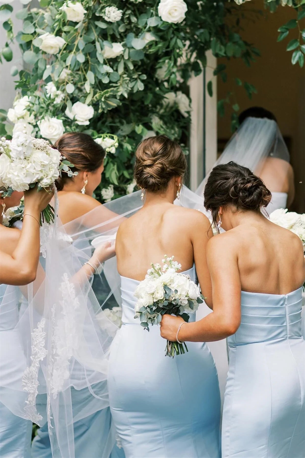 Strapless Ice Blue Pleated Mermaid Bridesmaid Dress DP5861