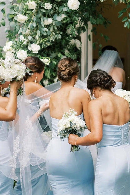 Strapless Ice Blue Pleated Mermaid Bridesmaid Dress DP5861