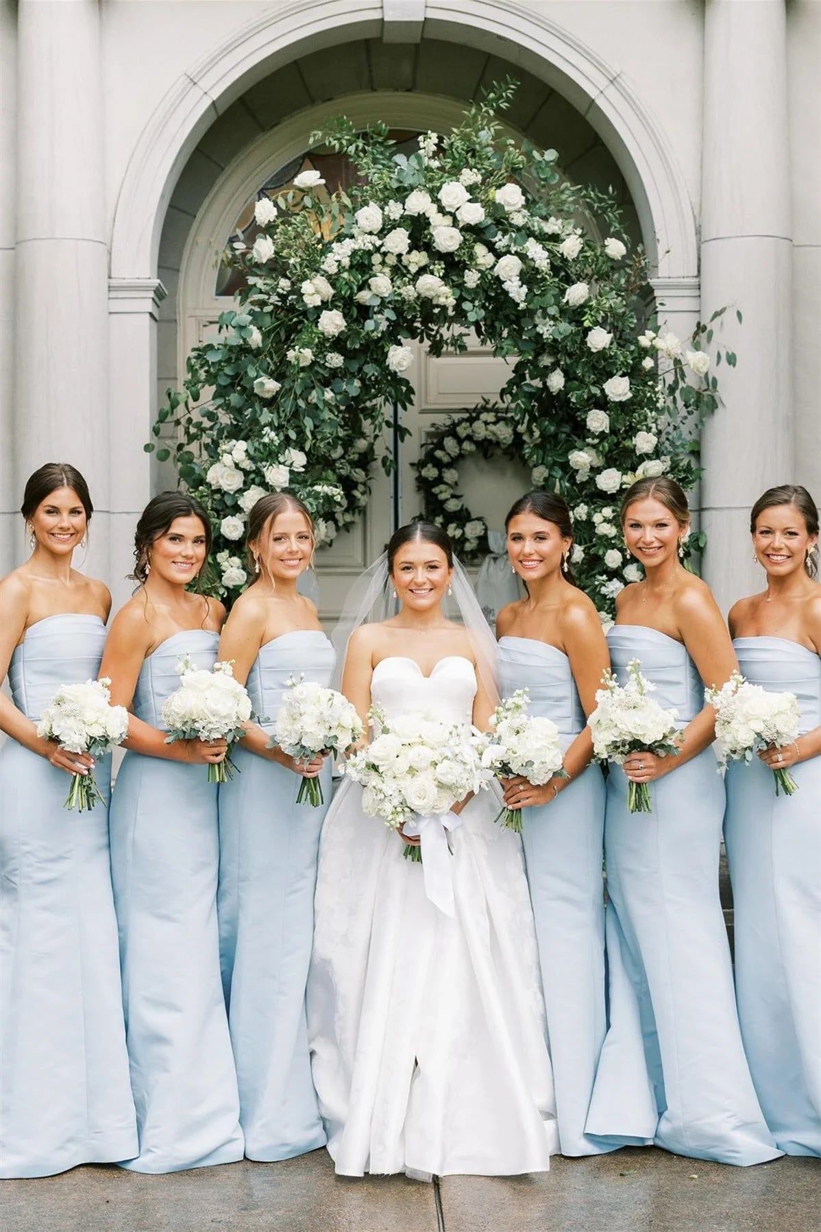 Strapless Ice Blue Pleated Mermaid Bridesmaid Dress DP5861