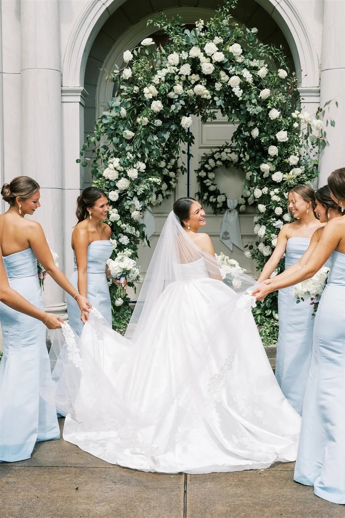 Strapless Ice Blue Pleated Mermaid Bridesmaid Dress DP5861