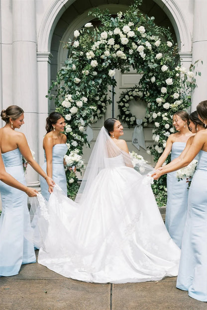 Strapless Ice Blue Pleated Mermaid Bridesmaid Dress DP5861