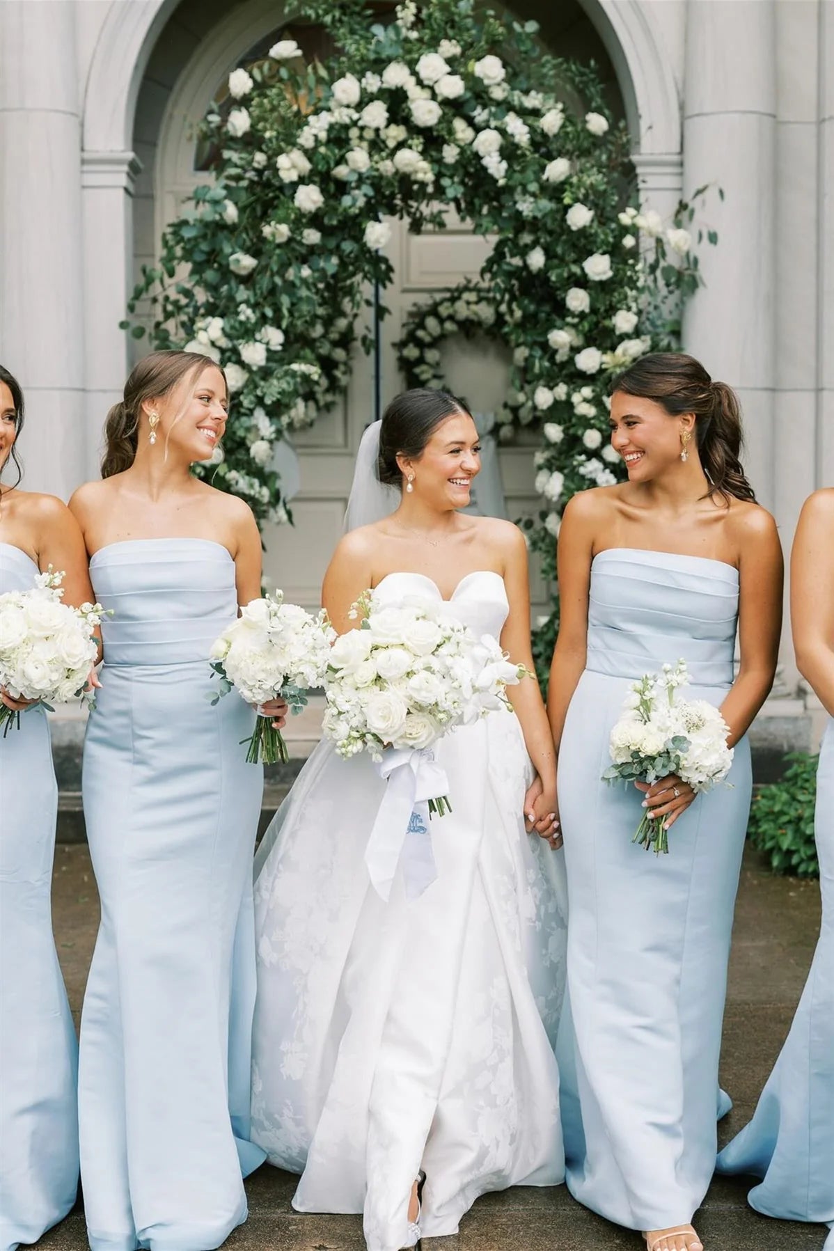 Strapless Ice Blue Pleated Mermaid Bridesmaid Dress DP5861