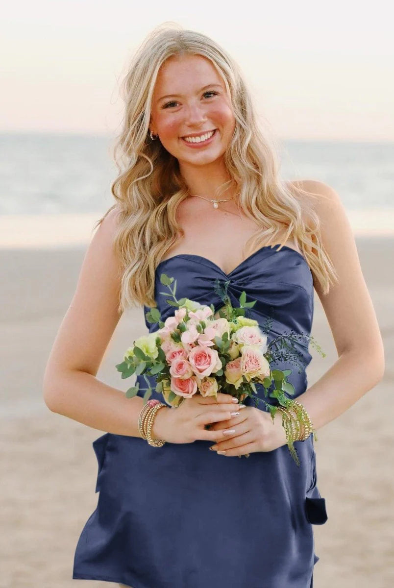 Cute Aqua A Line Sweetheart Neck Satin Short Homecoming Dress Mini Dress Outfits DP5888