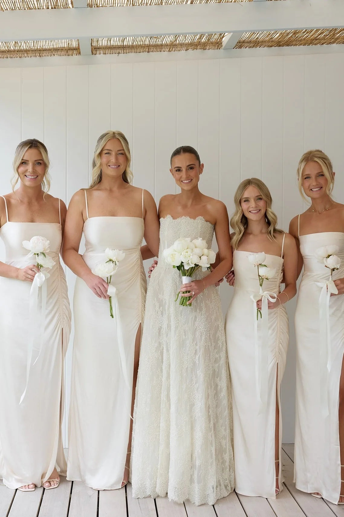 Straps Cream Ruched Bridesmaid Dress with Slit DP5864