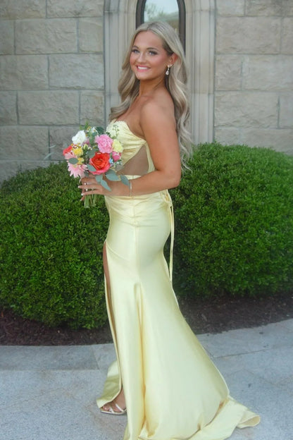 Stunning Mermaid Sweetheart Yellow Long Prom Dress with Beading DP7487