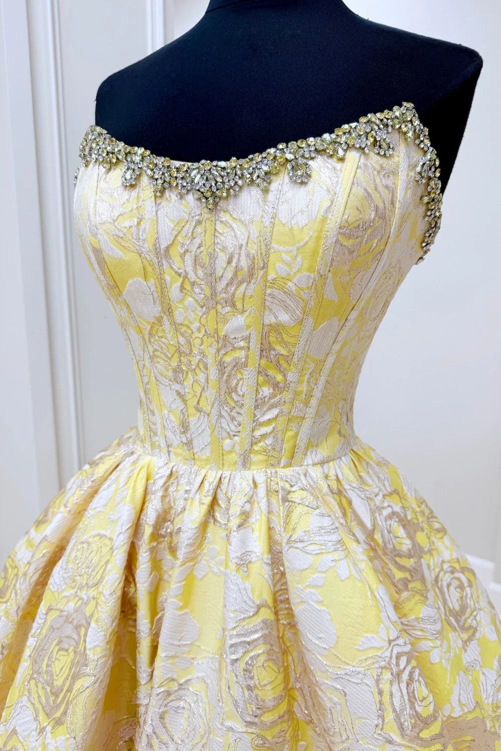 Stunning Pink Floral Brocade Homecoming Dress with Puffy Bubble Hem DP7309