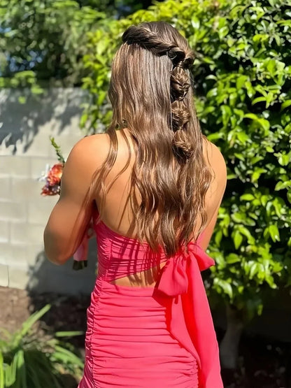 Stylish Sheath Strapless Candy Pink Short Homecoming Dress with Ruffles DP7347