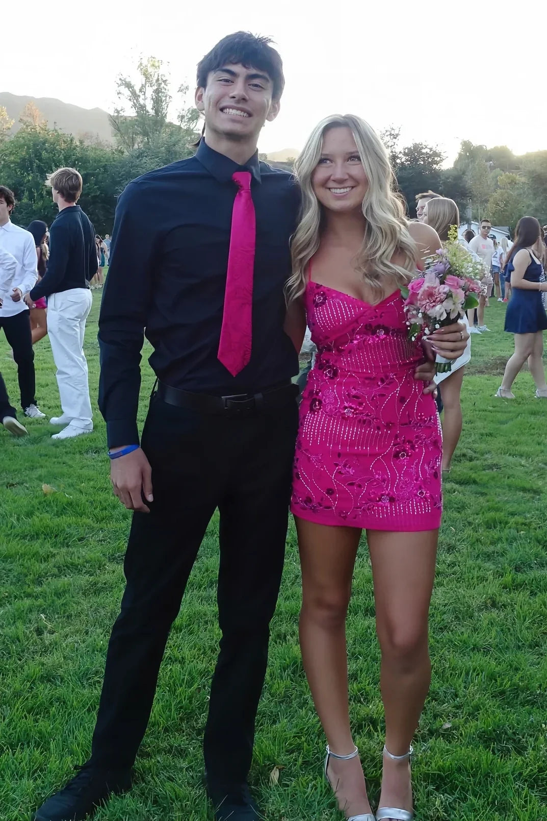Stylish Sheath Spaghetti Straps Hot Pink Short Homecoming Dress with Beading DP7323
