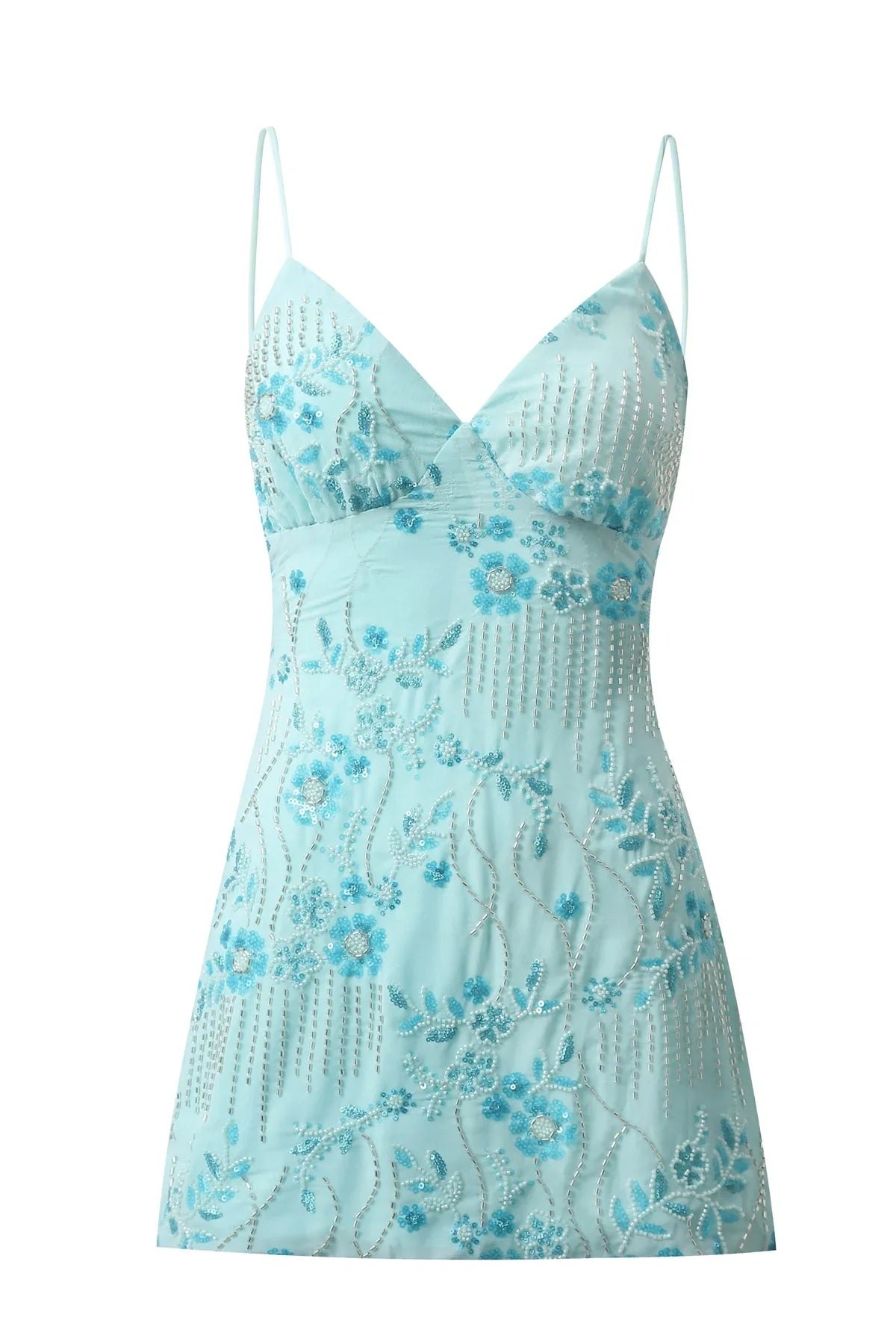 Stylish Sheath Spaghetti Straps Baby Blue Short Homecoming Dress with Beading DP7326
