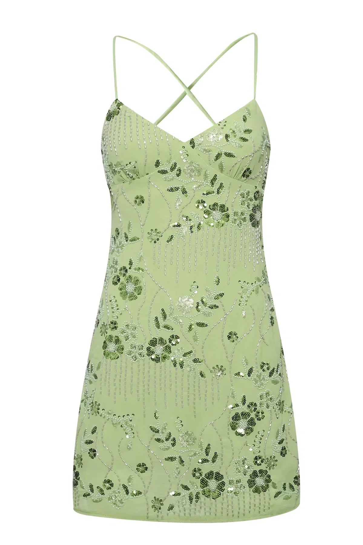 Stylish Sheath Spaghetti Straps Green Short Homecoming Dress with Beading DP7324