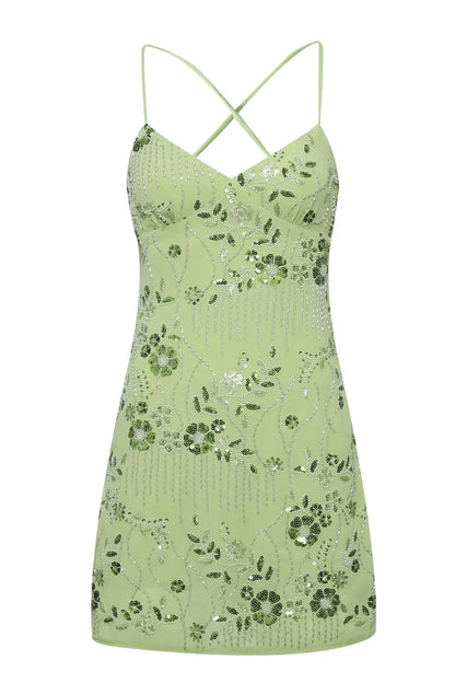 Stylish Sheath Spaghetti Straps Green Short Homecoming Dress with Beading DP7324