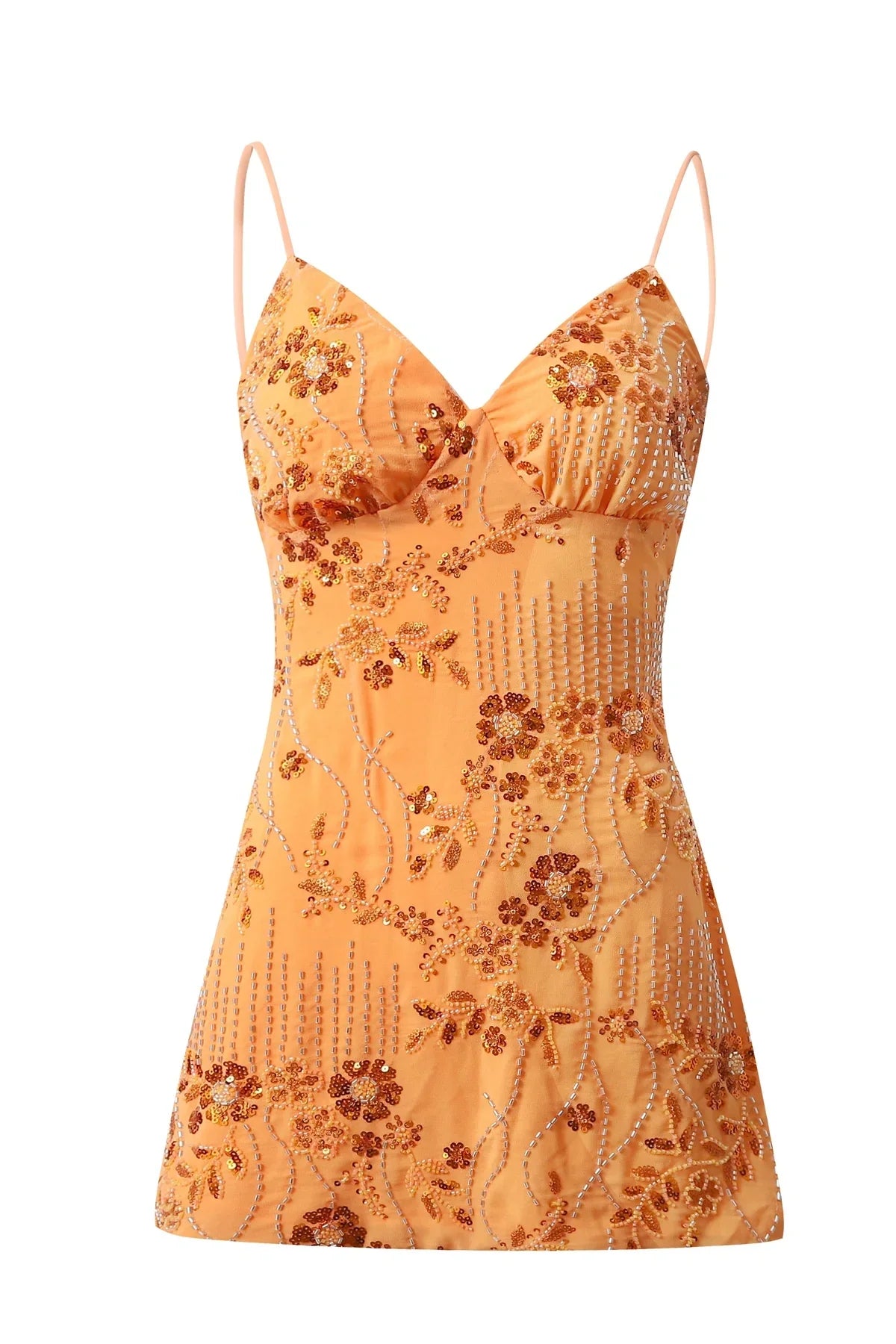 Stylish Sheath Spaghetti Straps Orange Short Homecoming Dress with Beading DP7321