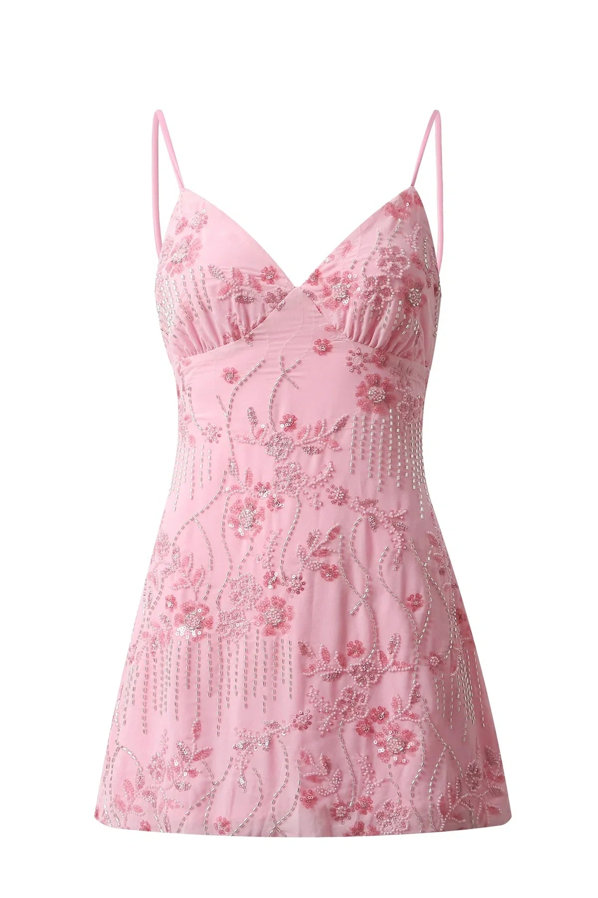 Stylish Sheath Spaghetti Straps Pink Short Homecoming Dress with Beading DP7322