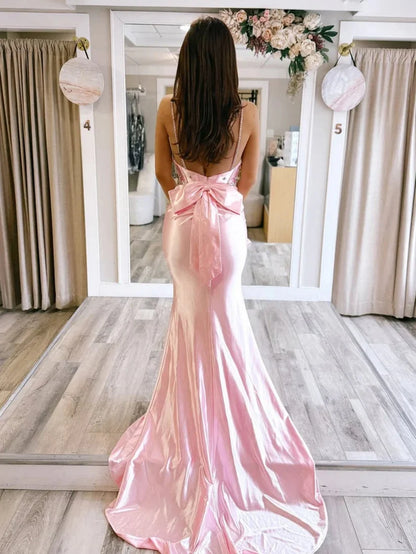 Sweety Pink Mermaid Straps Beaded Corset Satin Evening Dress Prom Dress DP7645