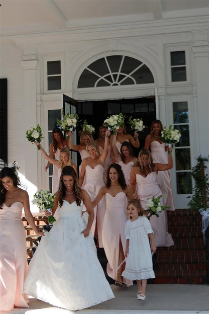 Sweetheart Pink A-line Satin Bridesmaid Dress with Slit DP5841