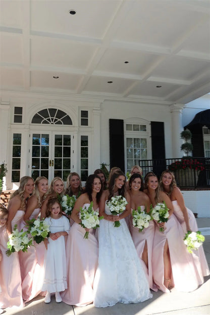Sweetheart Pink A-line Satin Bridesmaid Dress with Slit DP5841