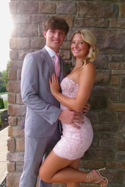 Sexy Sheath Sweetheart Neck Beaded Lace Short Homecoming Dress Mini Dress Outfits DP5892