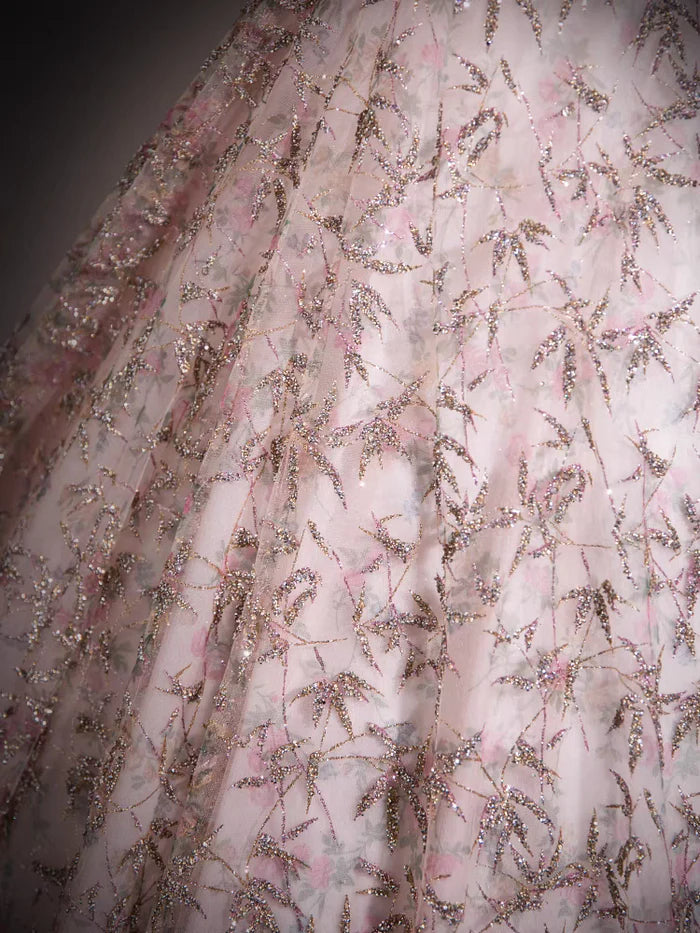 Off the Shoulder Ball Gown Pink Sequins Lace Prom Dress Quinceanera Gown DP1148