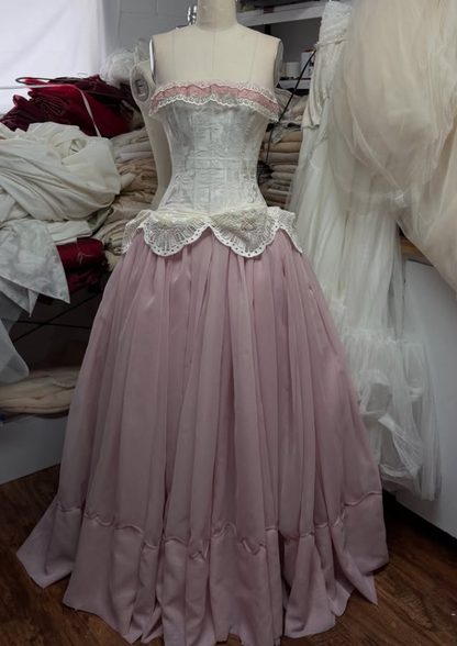 Vintage Pink A Line Strapless Satin Tulle Long Prom Dress Evening Dress DP7880