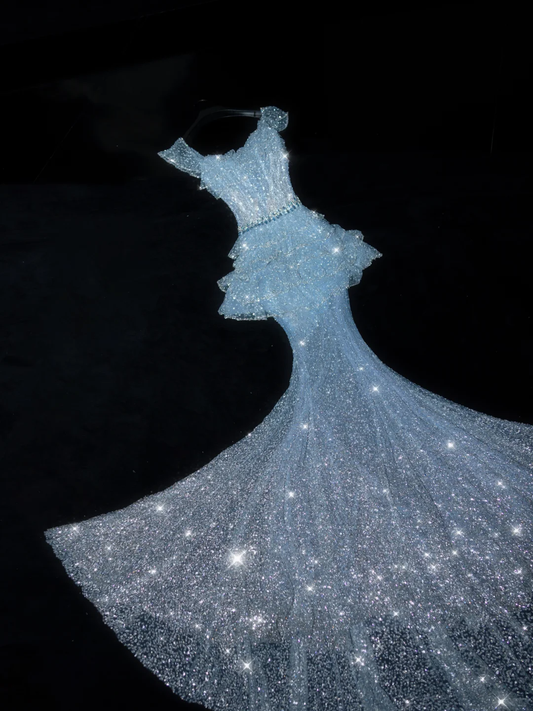 Dreamy Blue Mermaid Beaded Layered Sequin Tulle Prom Dress Evening Dress Party Dress DP2970