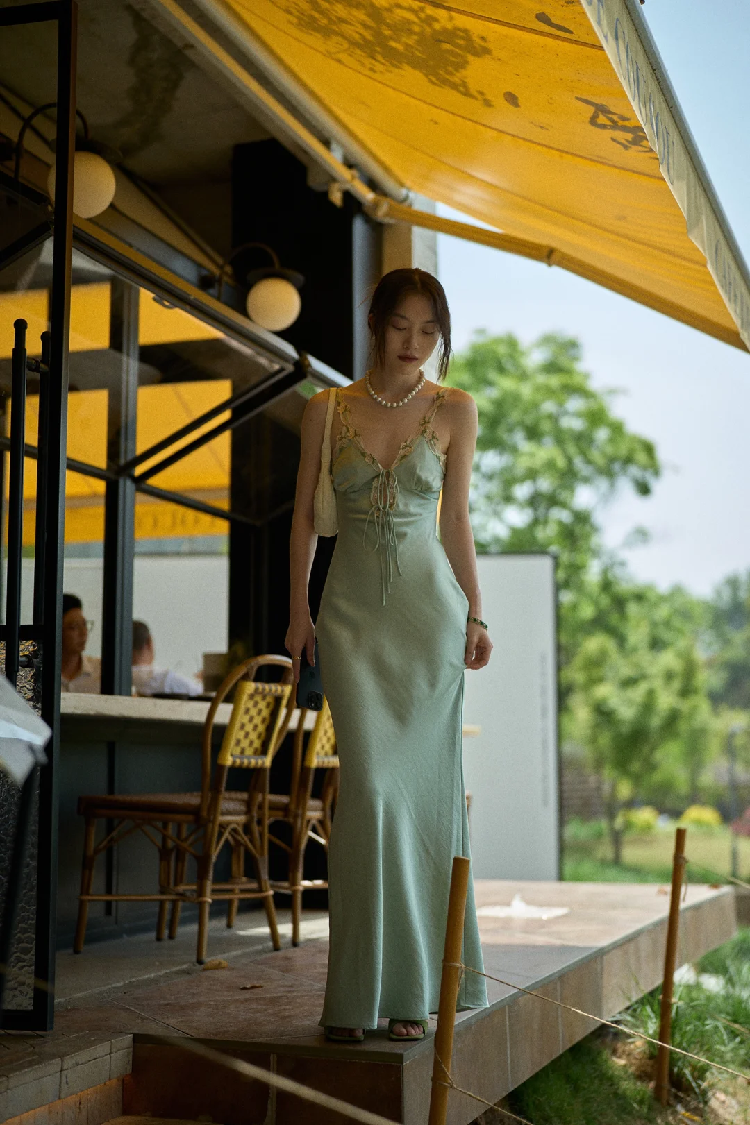 Sage Green Sheath Spaghetti Strap Appliques Satin Long Prom Dress Party Dress Outfits DP4531