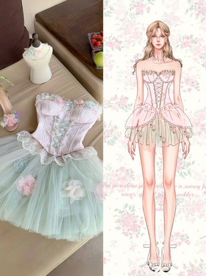 Sweety A Line Strapless Floral Tulle Short Prom Dress Homecoming Dress DP6392